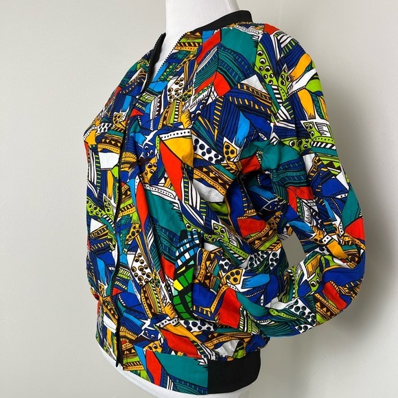 STUNNING African Inspired Wax Fabric Bomber Jacket | Medium - Picture 5 of 15